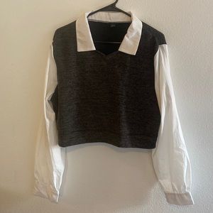 Mock cropped sweater vest collared shirt